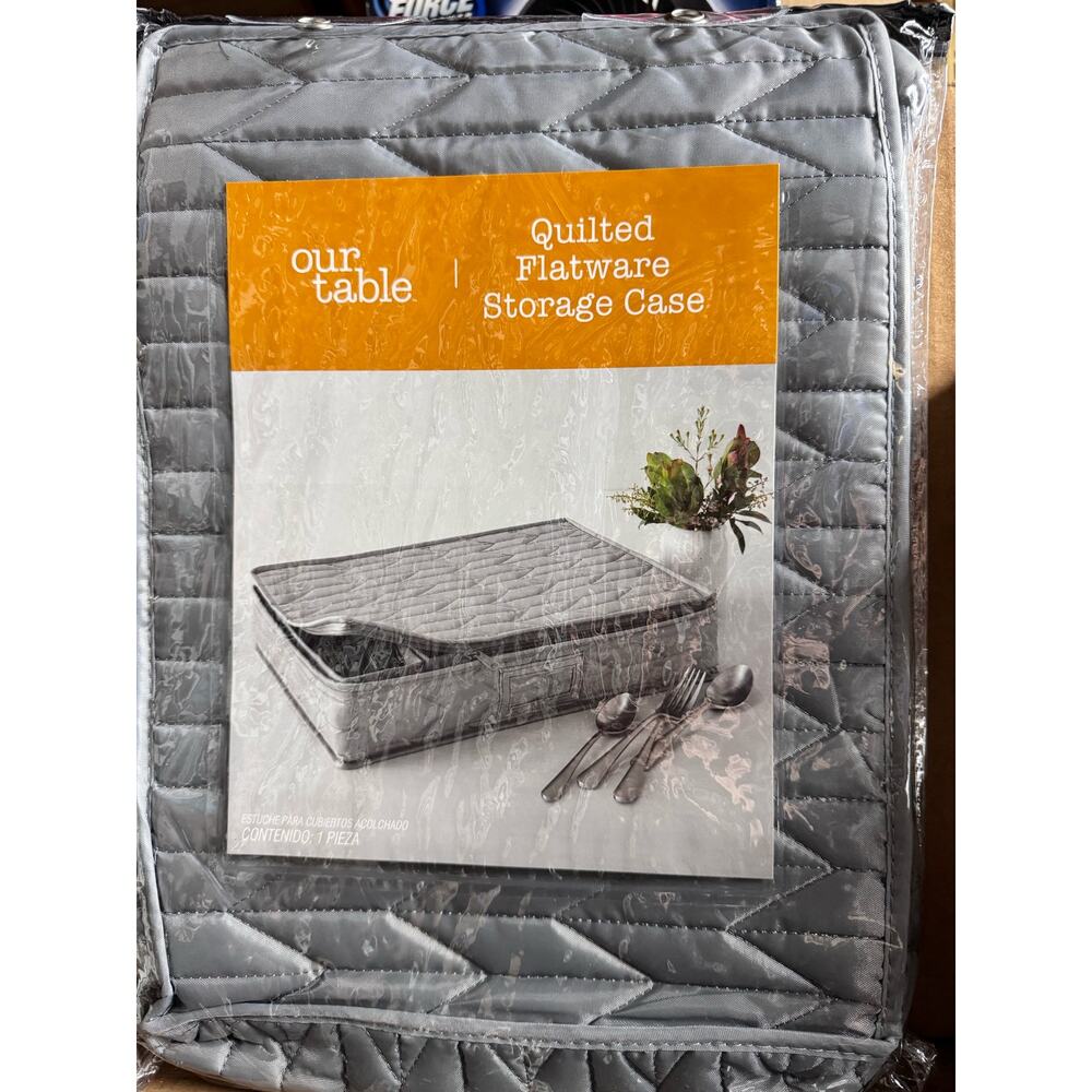 Our Table Quilted Flatware Storage Case Grey